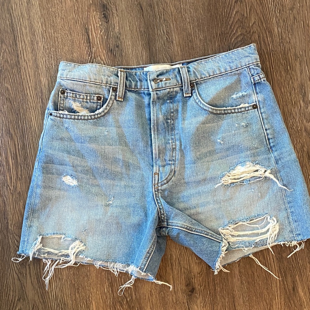 Reformation Light Blue Distressed Jean Shorts